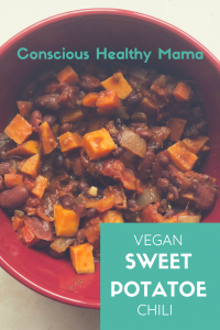 Enjoy this delicious dish of Sweet Potato Chili! It is a #vegan dish and will be sure to please the whole family. #veganmom #veganrecipe